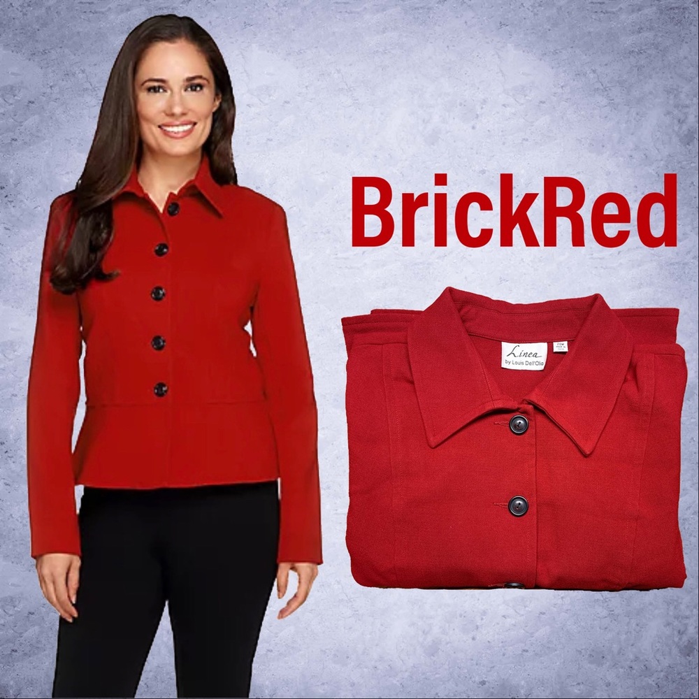 Linea By Louis Dell'Olio Button Up Long Sleeve Jacket, NWT 26W Brick Red A257280